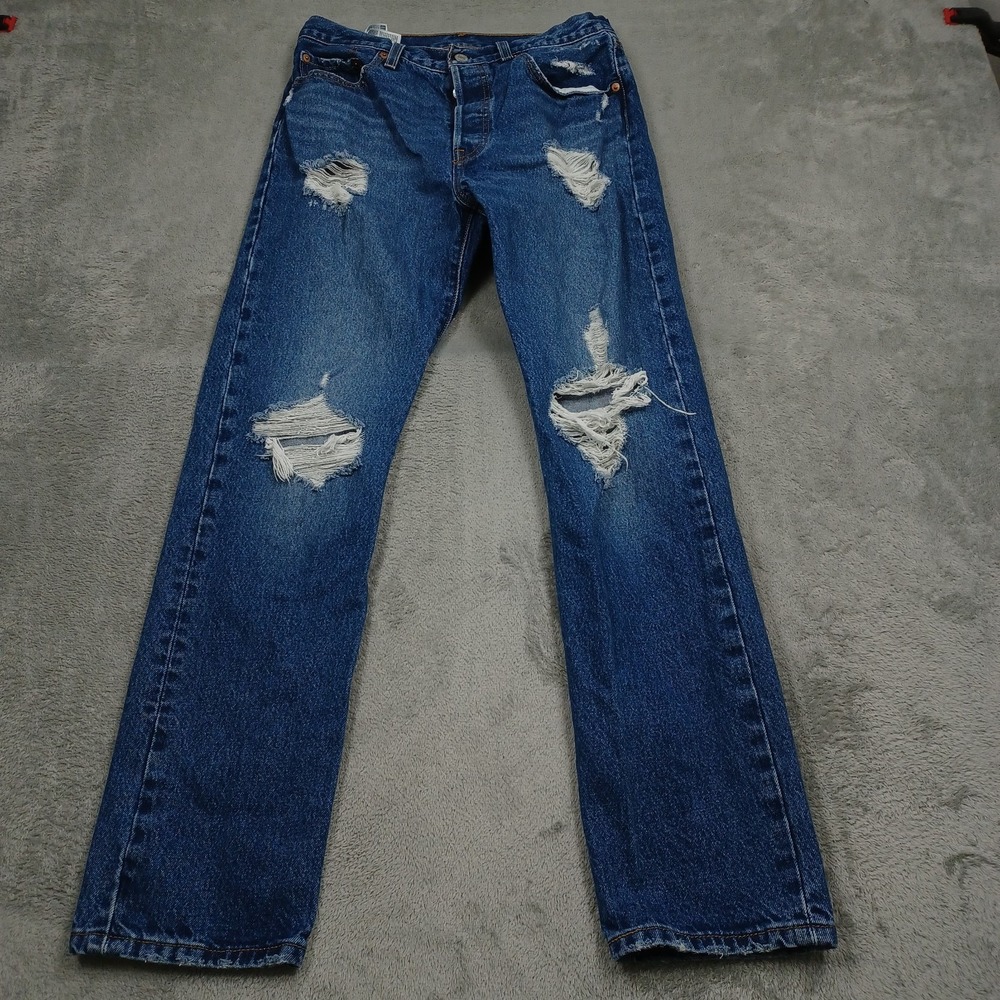 Levis 501 Jeans Womens 28 Blue Denim Straight Modern Casual Button Fly Distress